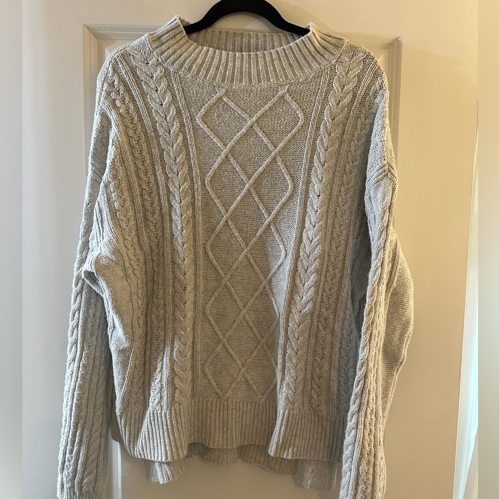 Old Navy Gray Cable knit Cowlneck Sweater Sz XL